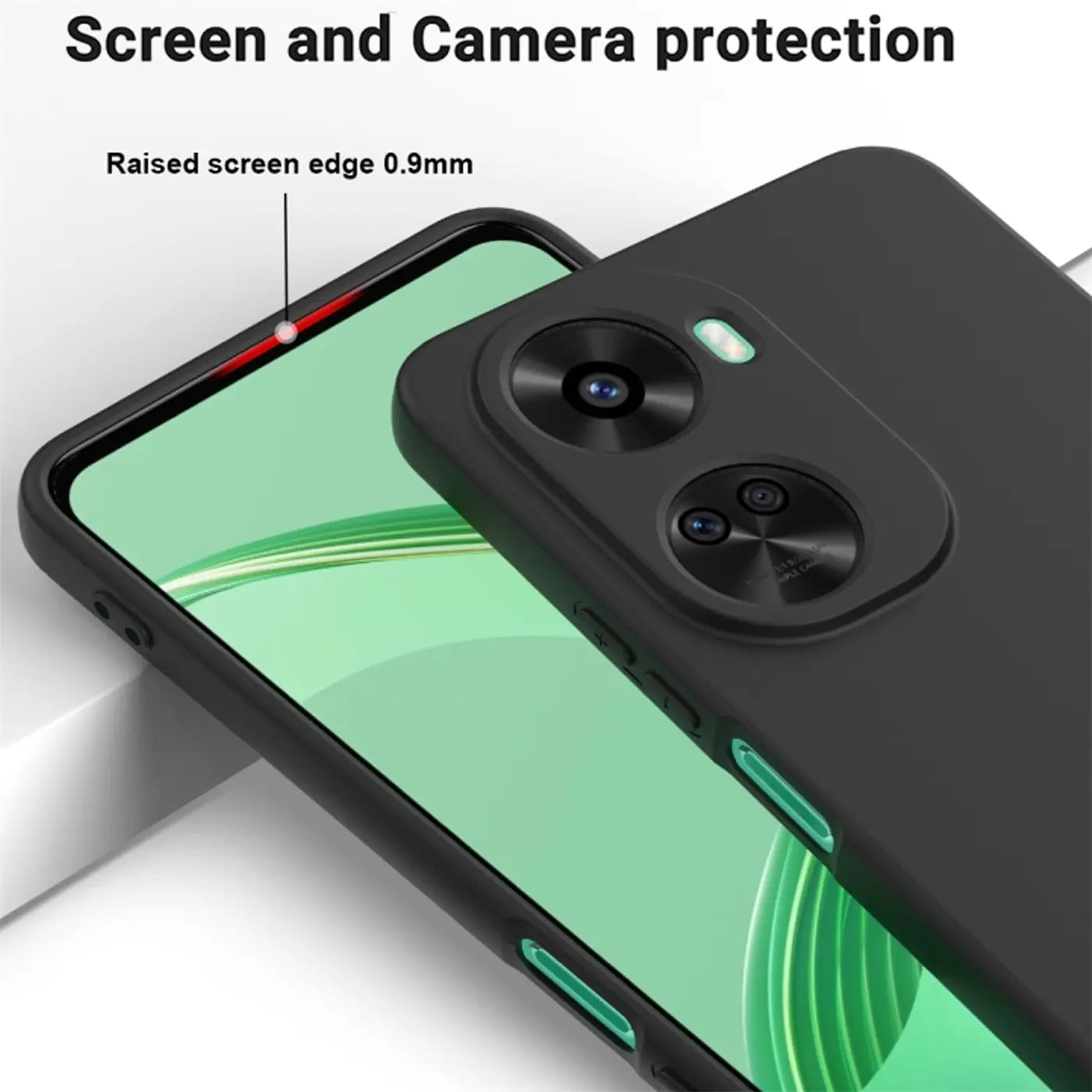 Schwarze, matte Silikonhülle für Huawei Nova 12 SE, Seitenansicht.