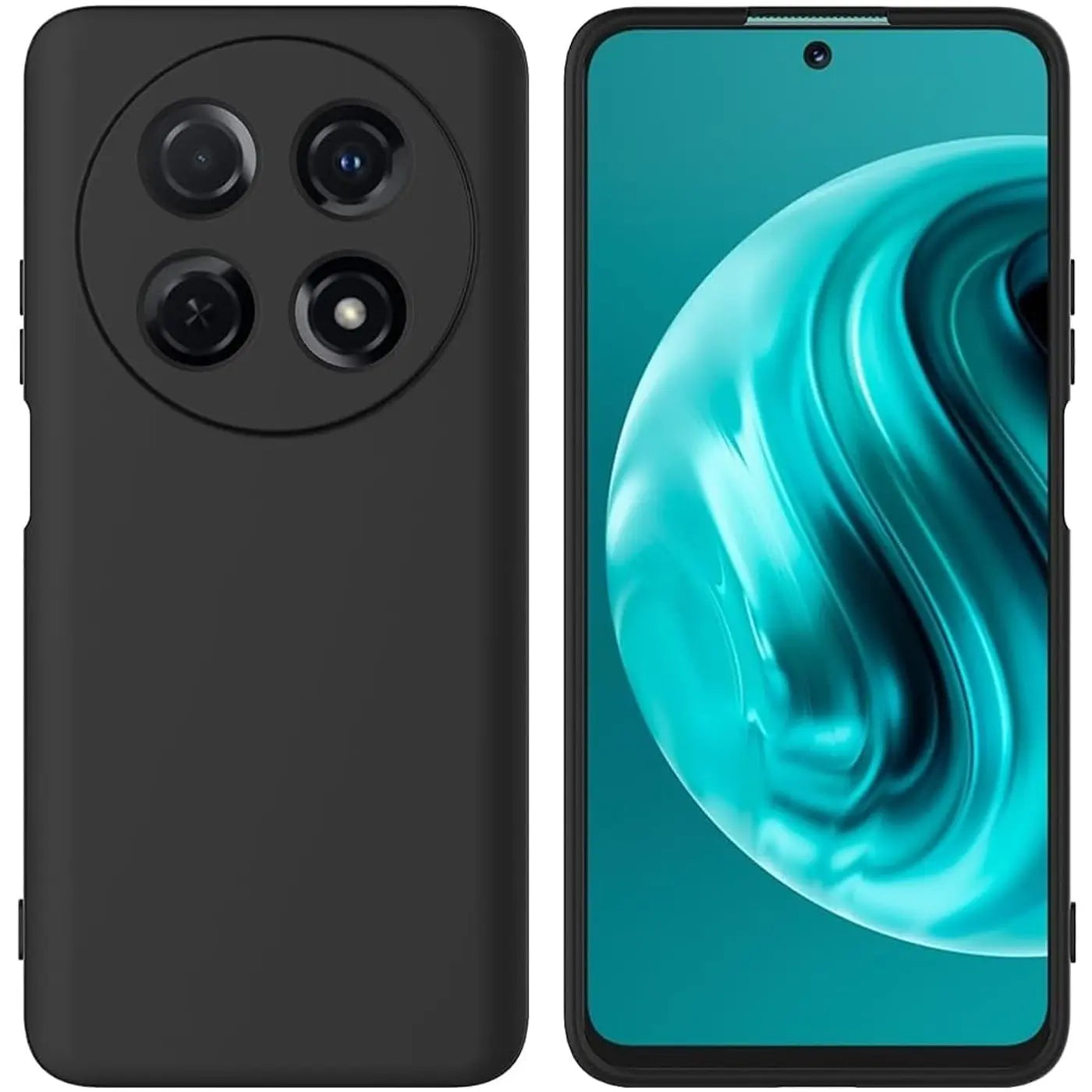 Schwarze Silikonhülle für Huawei Nova 12i, Rückseite und Vorderseite, matt.