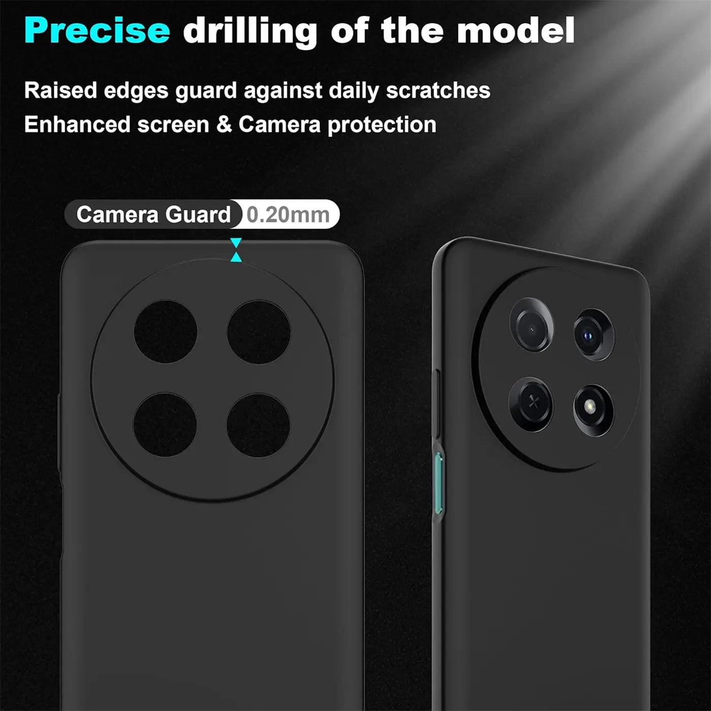 Schwarze matte Silikonhülle für Huawei Nova 12i, Rückansicht, Nahaufnahme