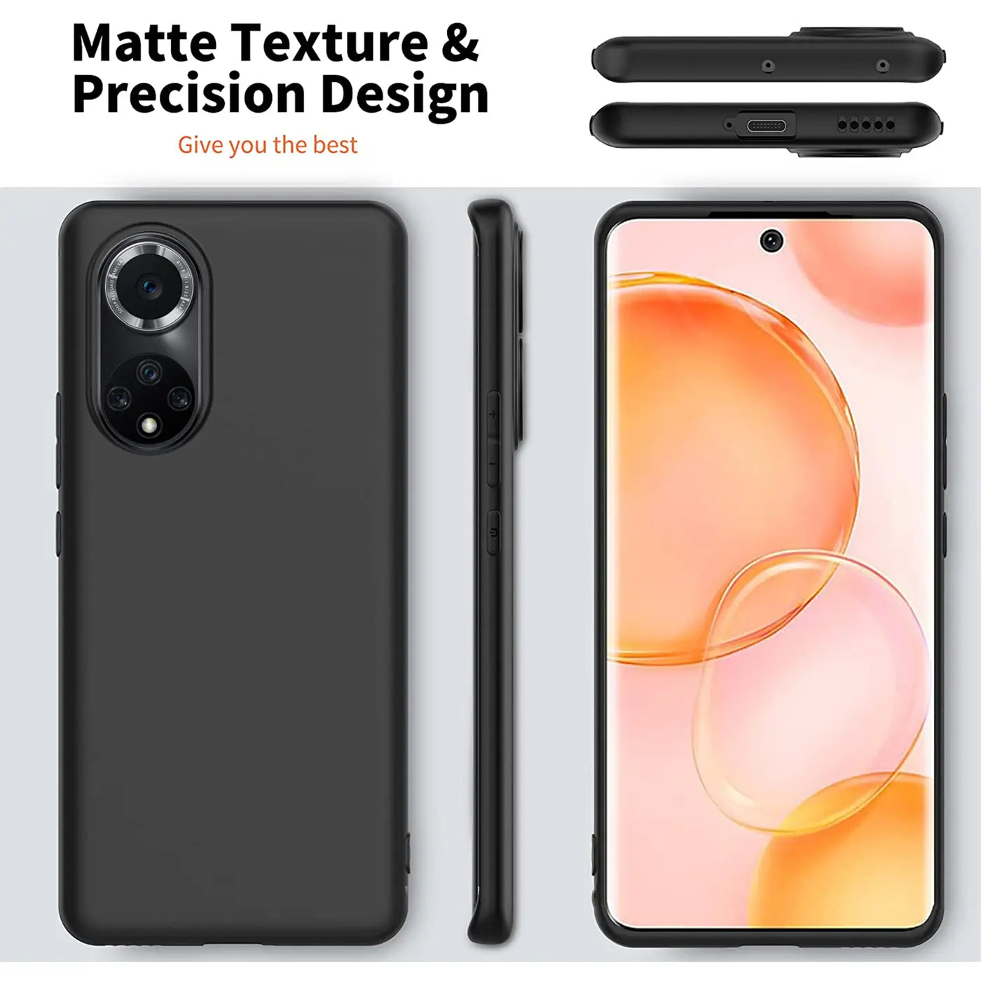 Schwarze Silikonhülle, Rückseite, Seite, Vorderseite mit Huawei Nova 9 / Honor 50