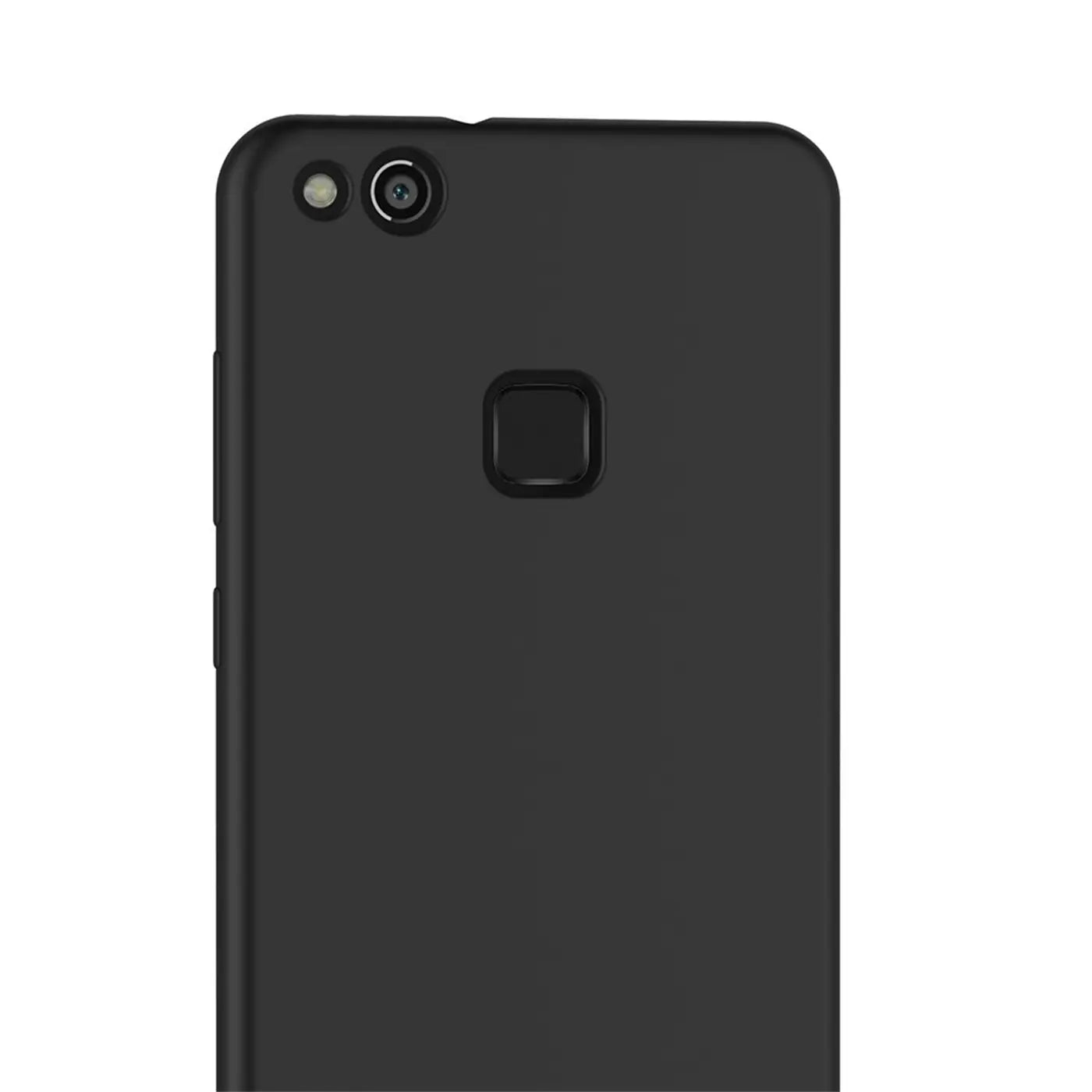 Schwarze matte Silikonhülle auf der Rückseite eines Huawei P10 Lite.
