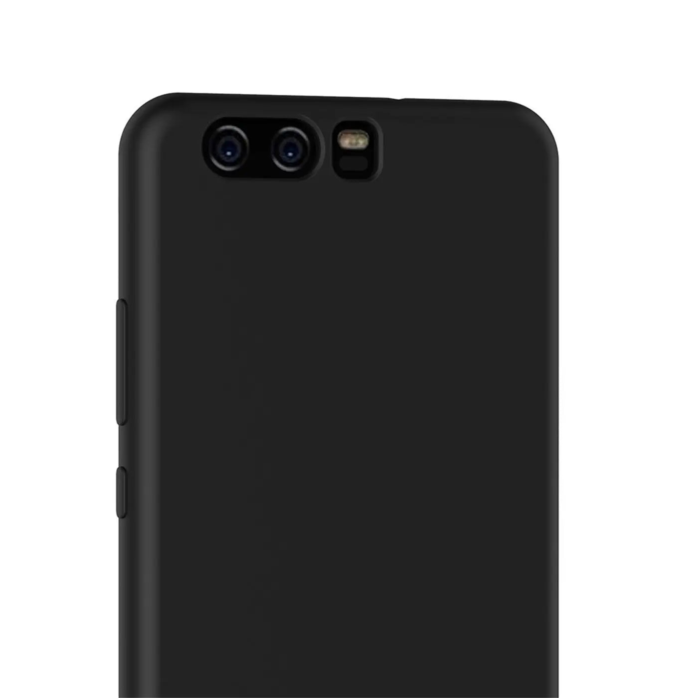 Schwarze Silikonhülle für Huawei P10, matt, Rückansicht, Nahaufnahme
