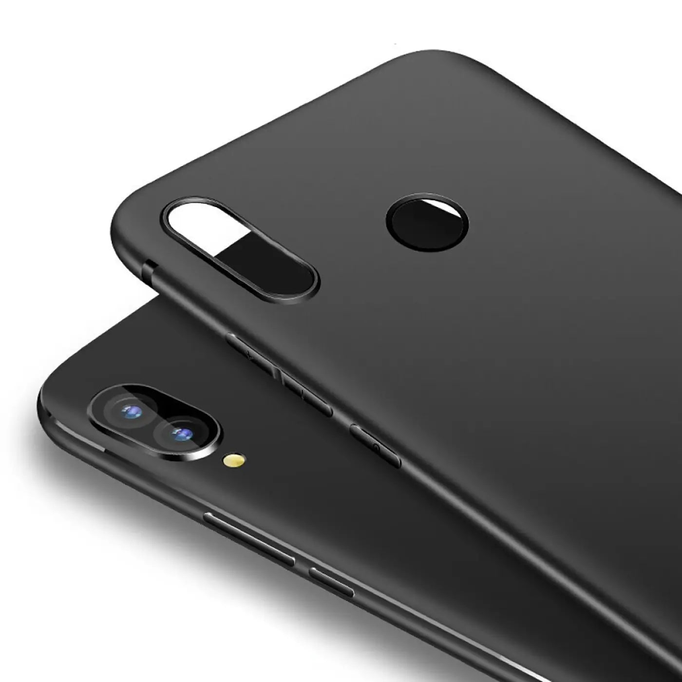 Schwarze matte Silikonhülle für Huawei P20 Lite, Rückansicht, leicht schräg