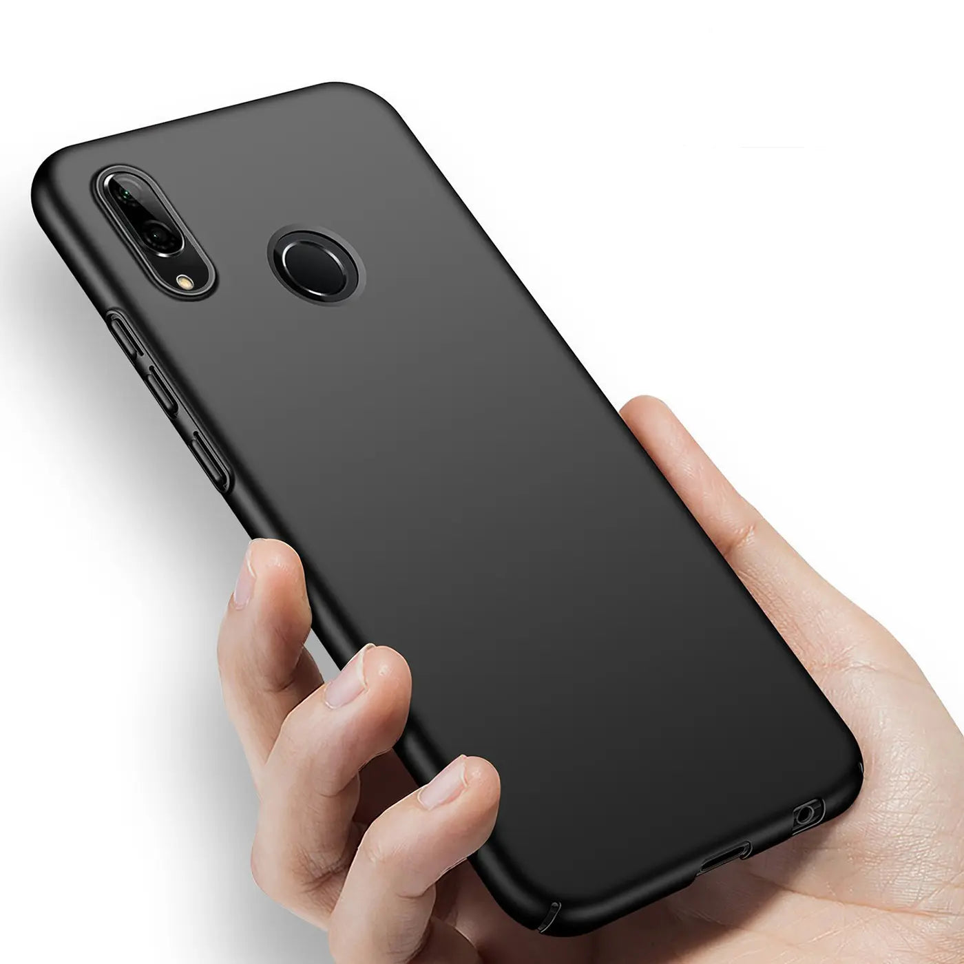 Schwarze Silikonhülle matt, von oben links, auf Huawei P20 Lite