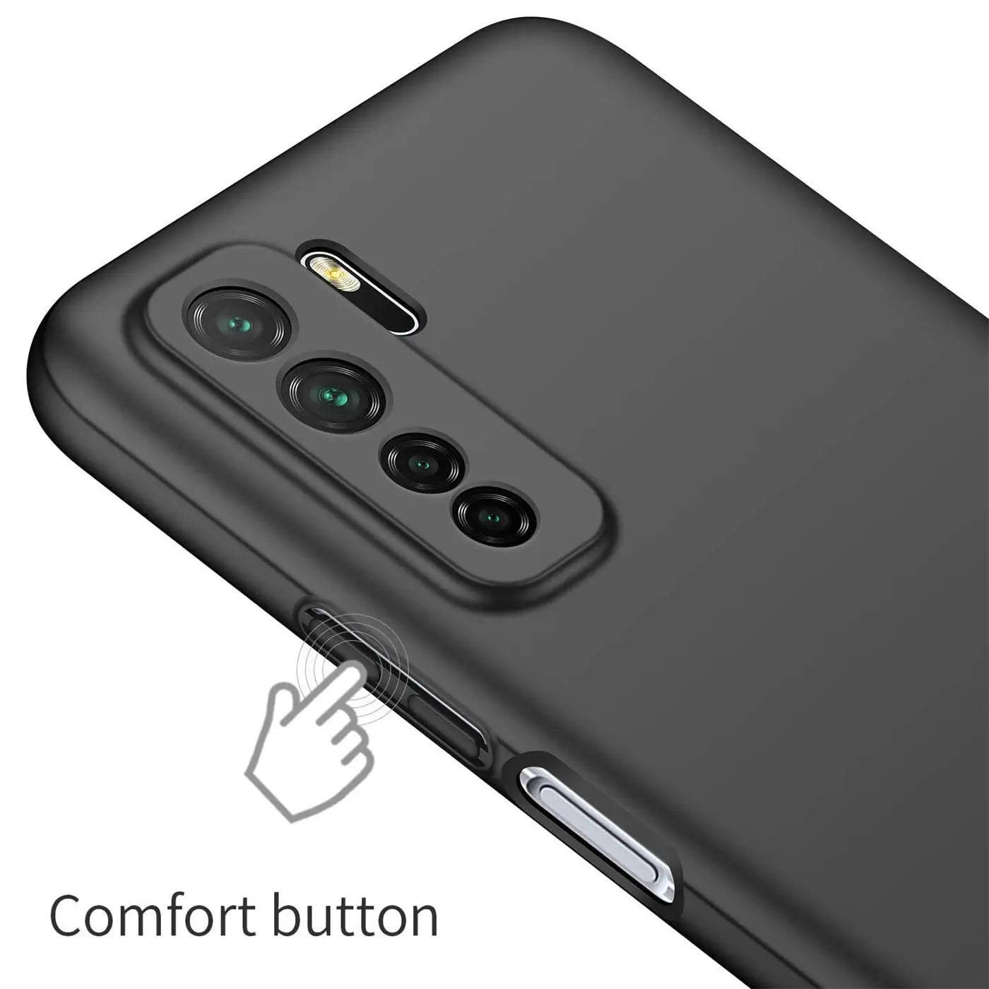 Schwarze Silikonhülle für Huawei P40 Lite 5G, Rückansicht, matt.