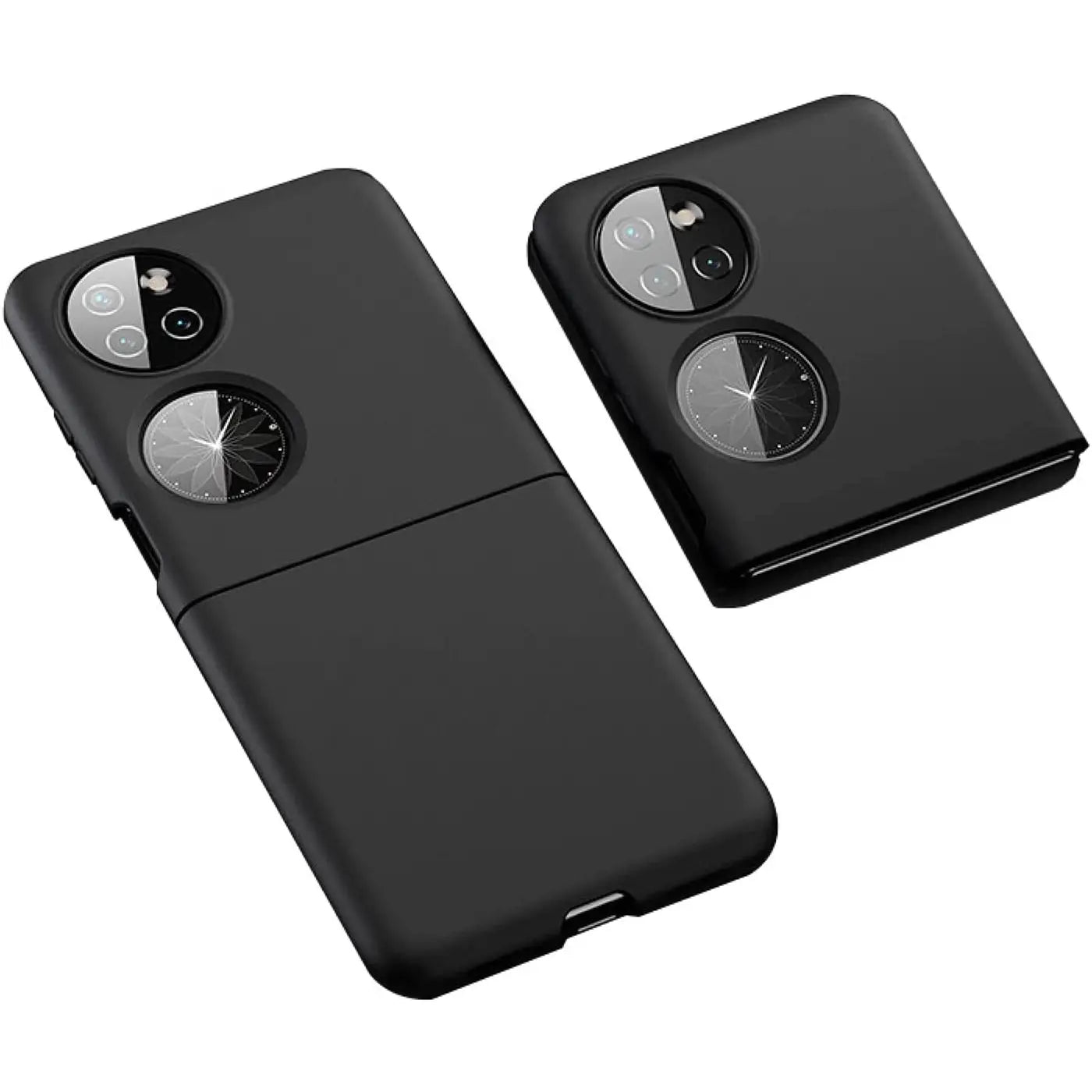 Schwarze Silikonhülle für Huawei P50 Pocket, matt, von vorne schräg