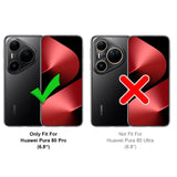 Zwei schwarze Huawei Pura 80 Pro Handys, frontal, mit grüner Haken- und roter Kreuz-Grafik.