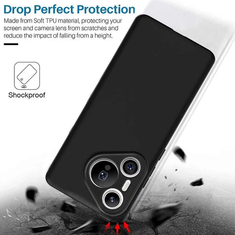 Schwarze Silikonhülle für Huawei Pura 80 Pro, Rückansicht, Nahaufnahme der Kamera.