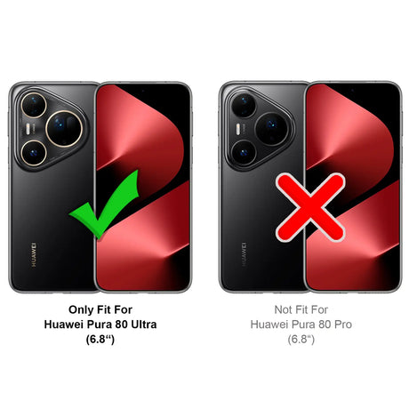 Zwei Huawei Pura 80 Ultra Handys, schwarz matt, Rückansicht, eins mit Haken, eins mit Kreuz.