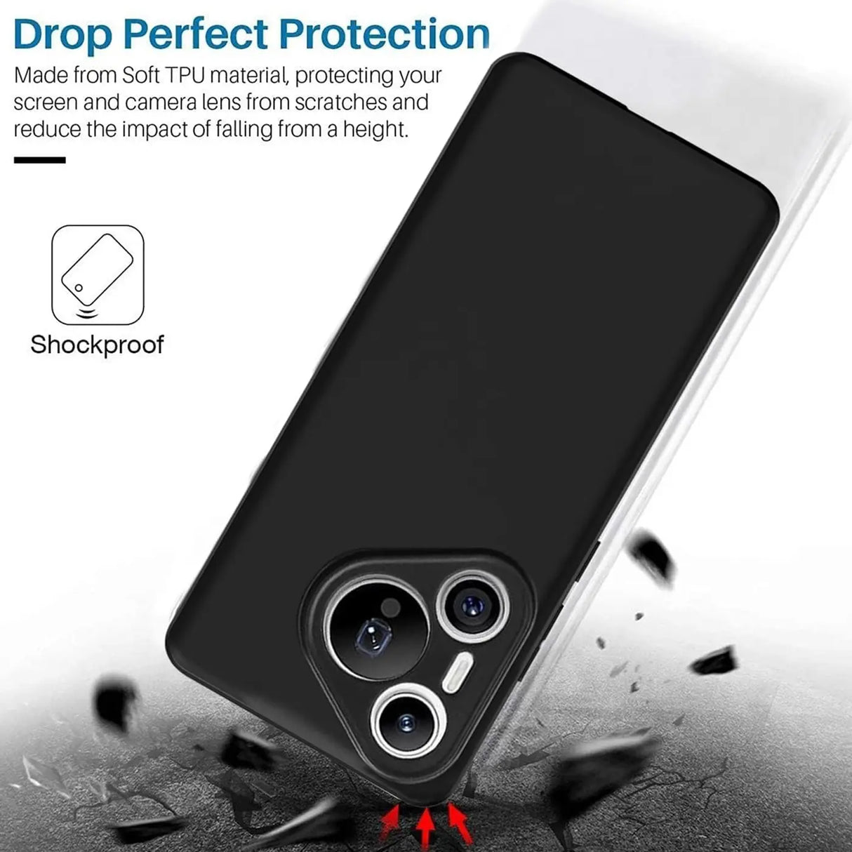 Schwarze Silikonhülle für Huawei Pura 80 Ultra, Rückansicht, Nahaufnahme