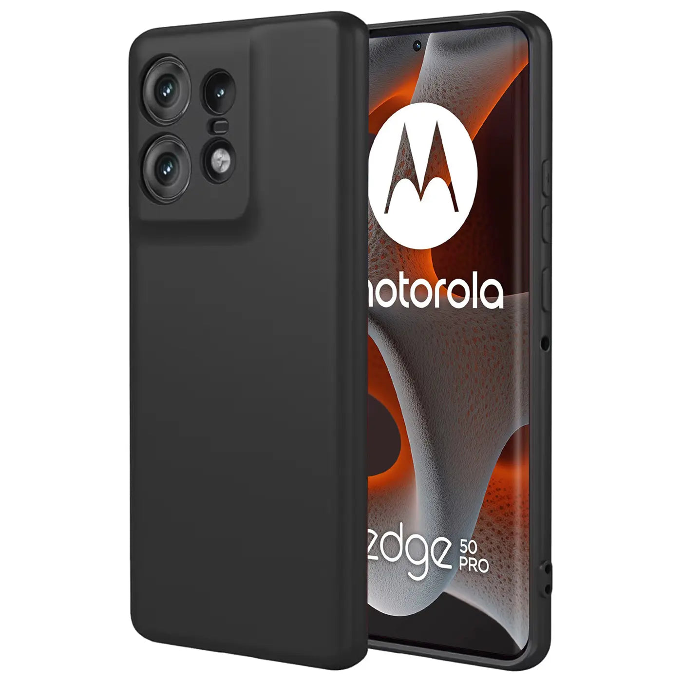 Schwarze matte Silikonhülle mit Motorola Edge 50 Pro, Rückansicht