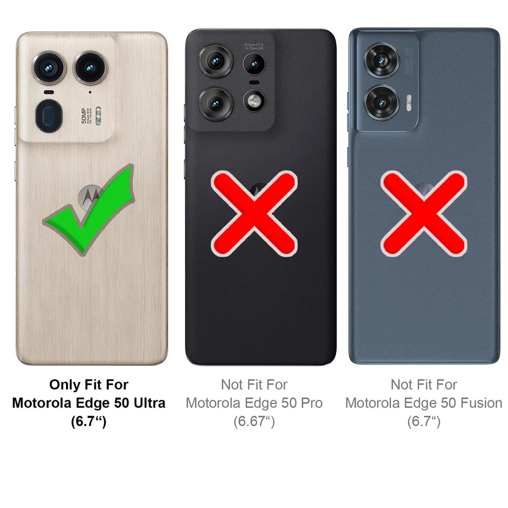 Drei Motorola Handys: Links Motorola Edge 50 Ultra (passend), Mitte/Rechts nicht passend.