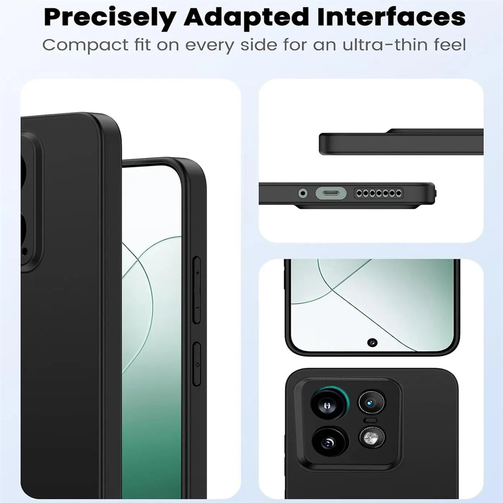 Schwarze matte Silikonhülle für Motorola Edge 50 Ultra, Seitenansicht, Detailansichten.