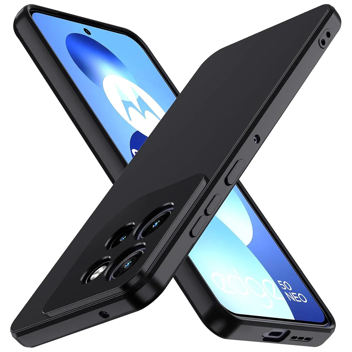 Schwarze Silikonhülle für Motorola Edge 60 Neo, von schräg oben, matt.