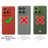 Rote Hülle mit grünem Haken, graue und grüne Hülle mit rotem X. Motorola Edge 60 Neo.