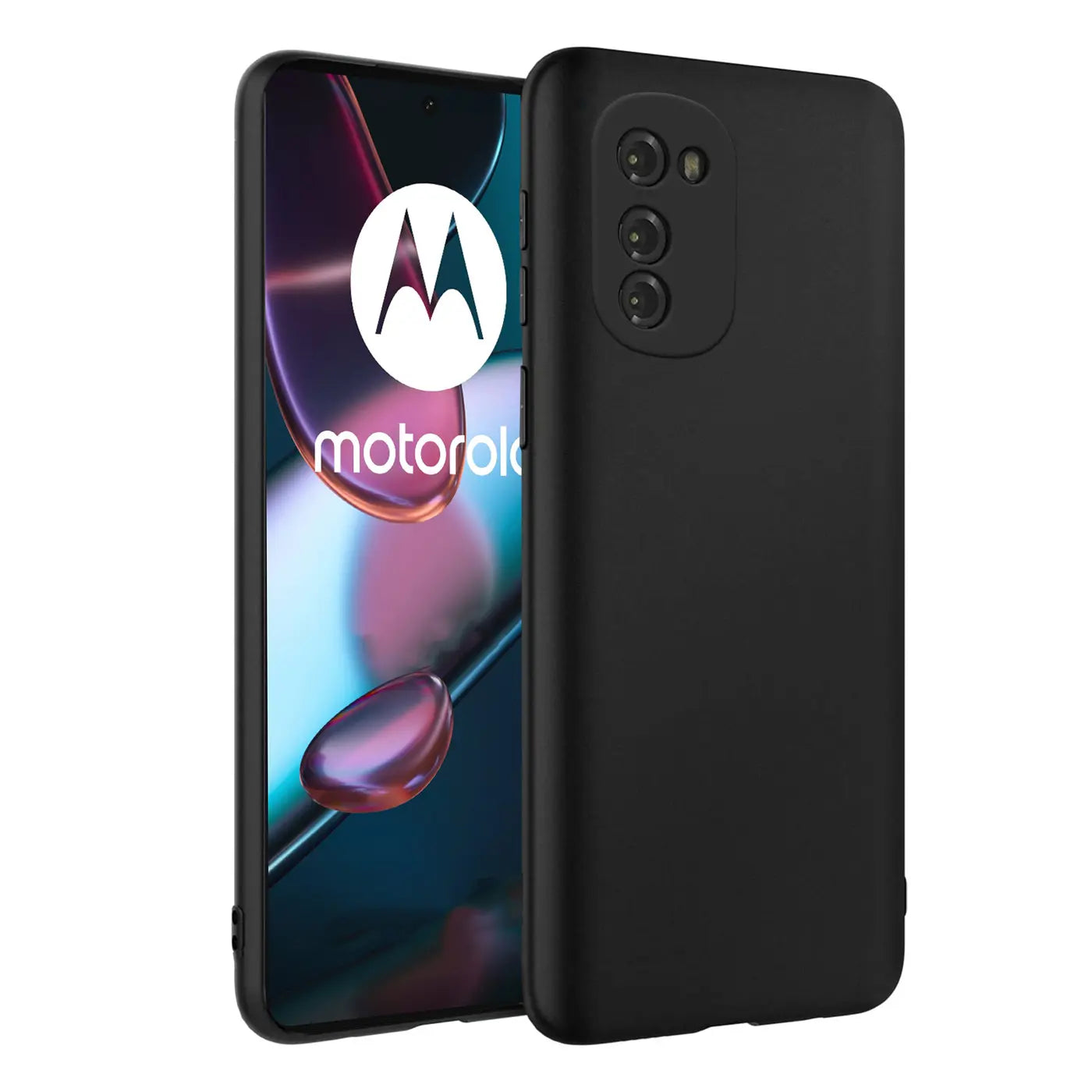 Schwarze Silikonhülle für Motorola Moto E32/E32s, matt, Rückansicht.