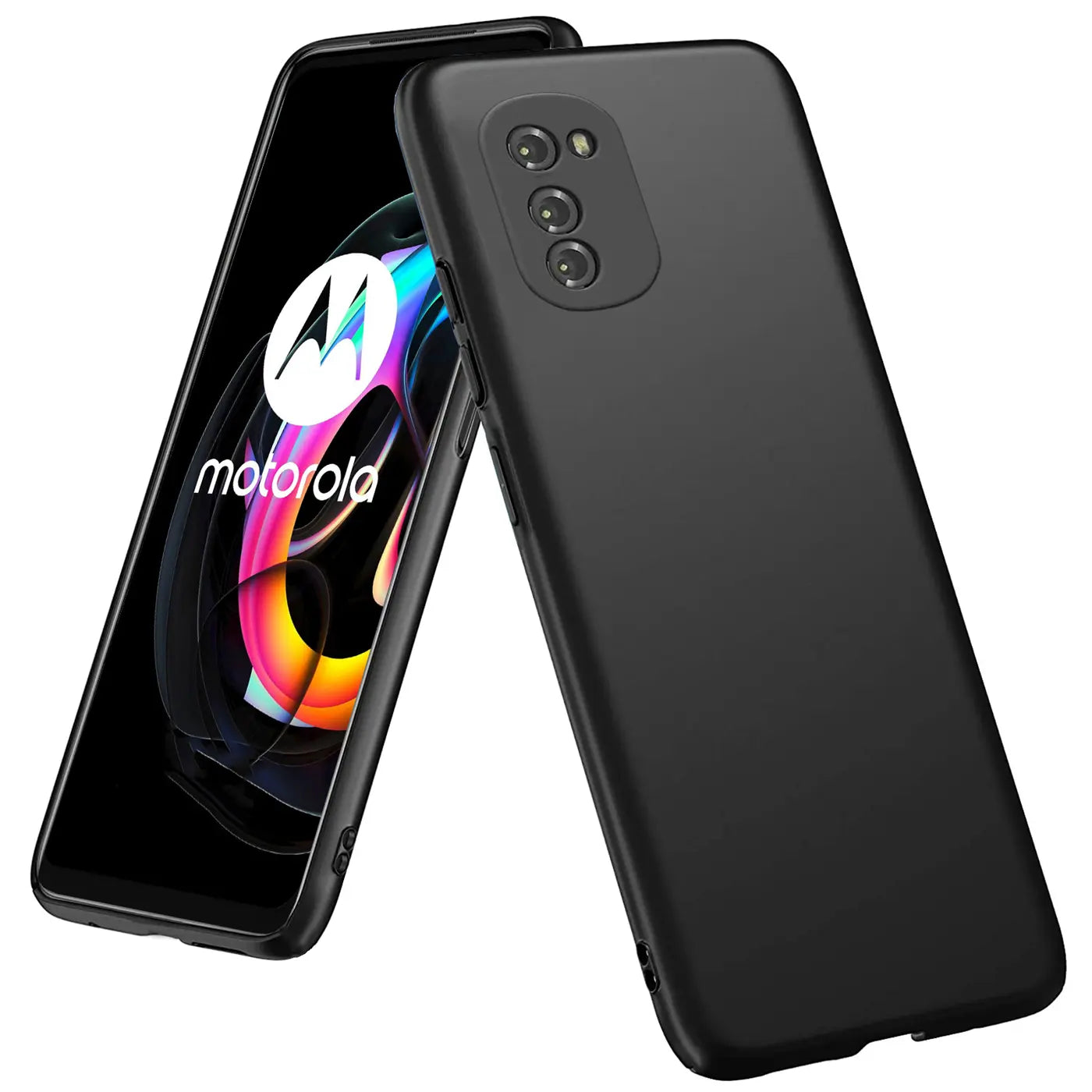 Schwarze Silikonhülle, matt, Rückansicht, Motorola Moto E32/E32s.
