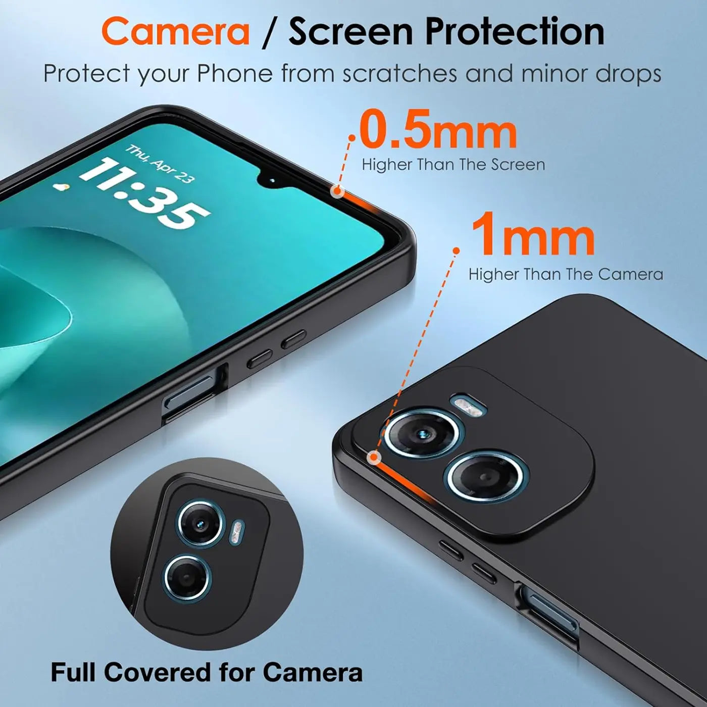 Schwarze Silikonhülle mit Kamera- und Displayschutz für Motorola Moto G06/G06 Power.