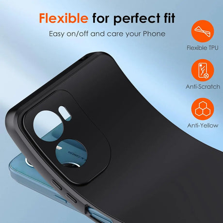 Schwarze, matte Silikonhülle für Motorola Moto G06/G06 Power, von hinten, Nahaufnahme