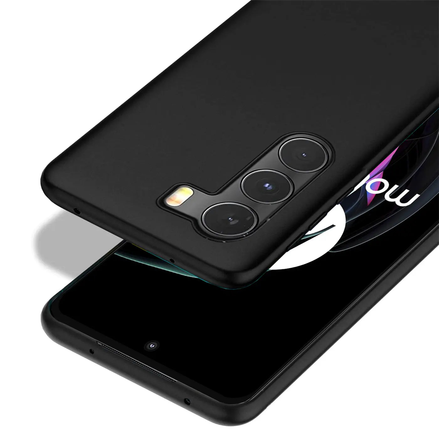 Schwarze Silikonhülle für Motorola Moto G200 5G, matt, Nahaufnahme von hinten