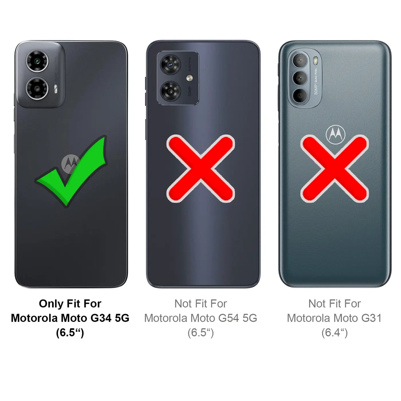 Drei Motorola Handys, eins mit Häkchen, zwei mit Kreuzen. Schwarz.