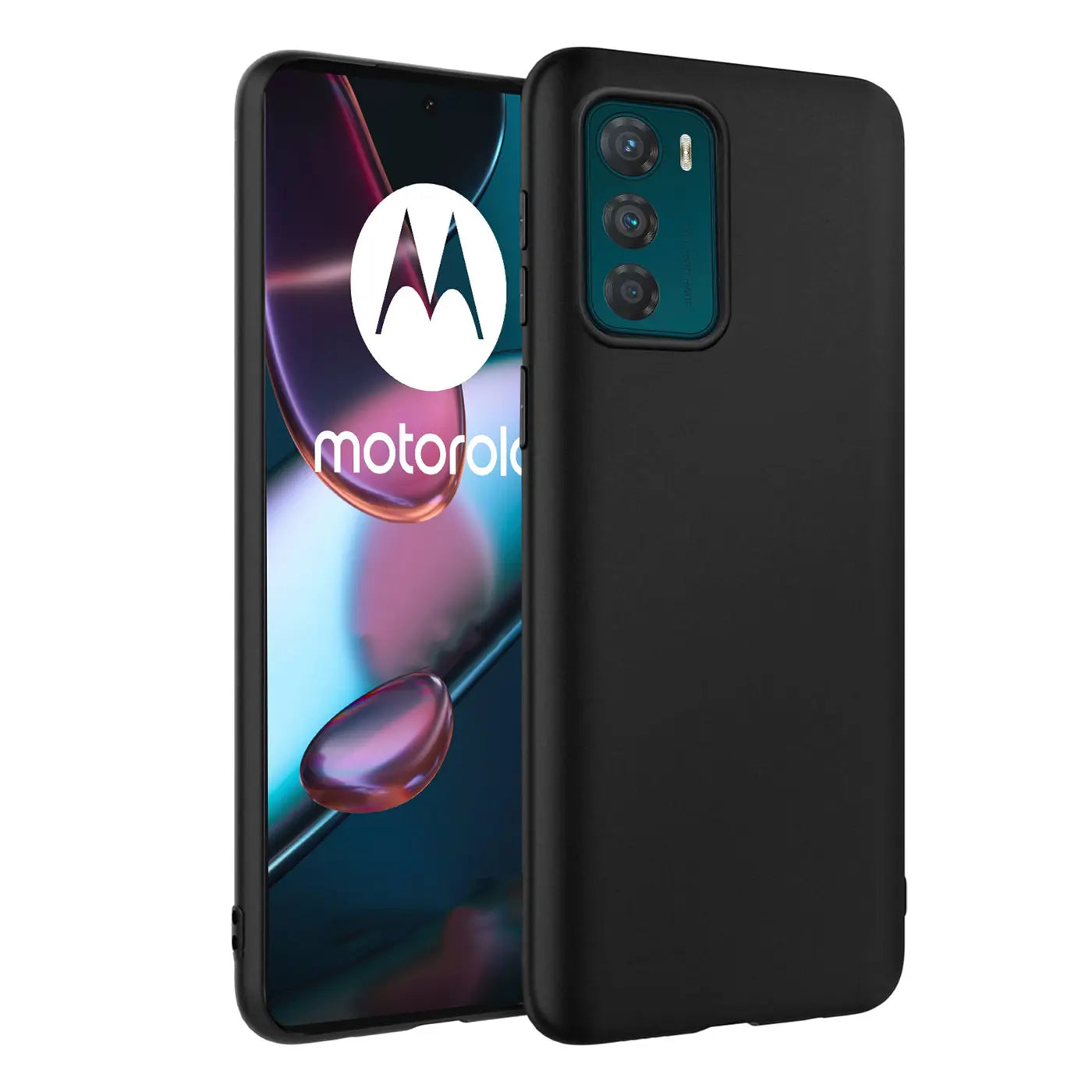 Schwarze Silikonhülle matt auf Motorola Moto G42, Rückansicht