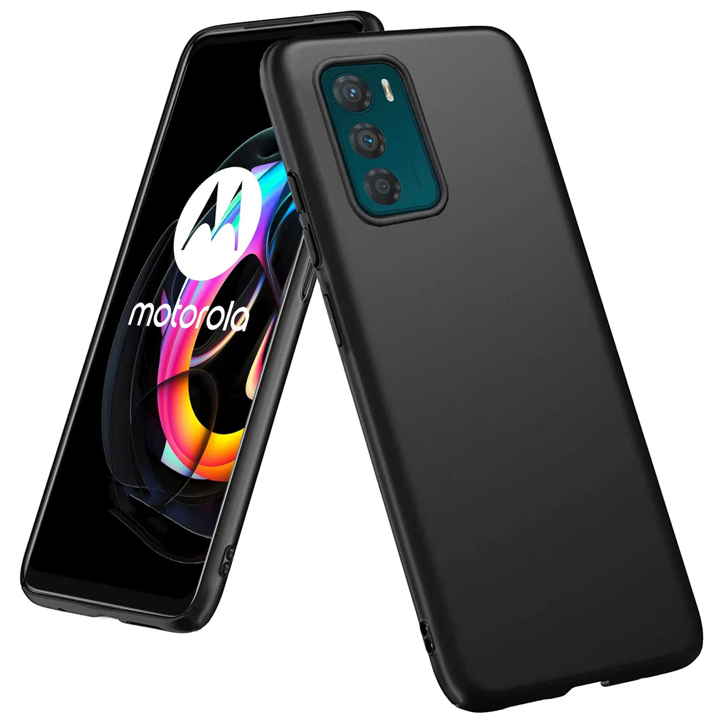 Schwarze Silikonhülle matt, Rückansicht, Motorola Moto G42 mit Display
