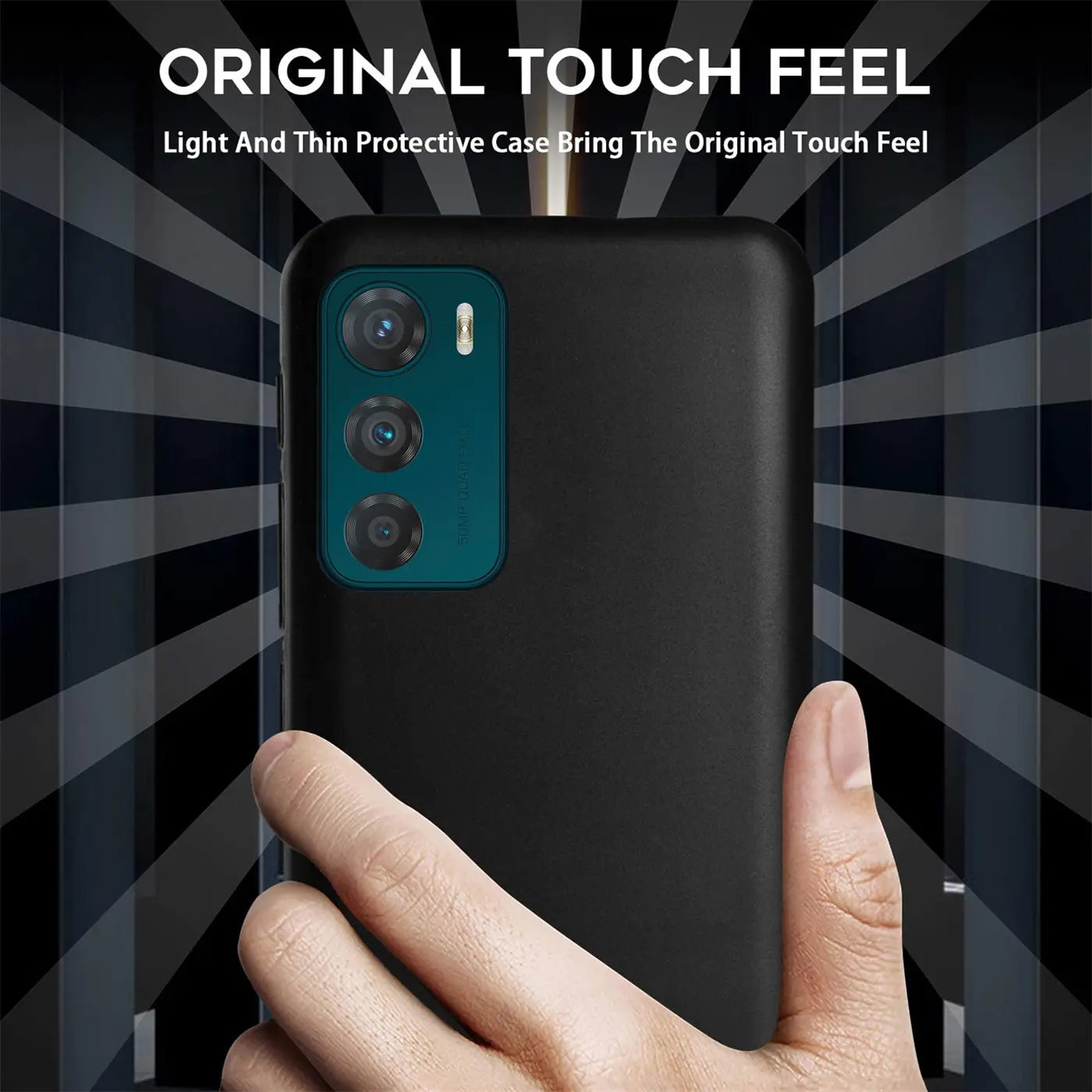 Schwarze Silikonhülle matt, Rückansicht, Motorola Moto G42 mit Kamera