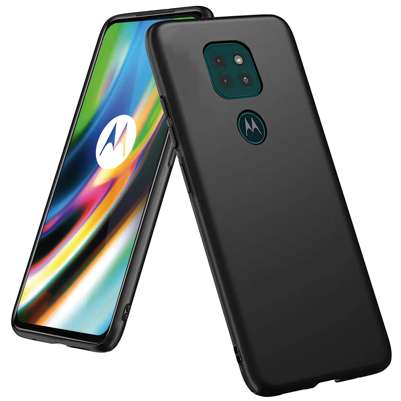 Schwarze Silikonhülle für Motorola Moto G9 Play, Rückansicht, matt.