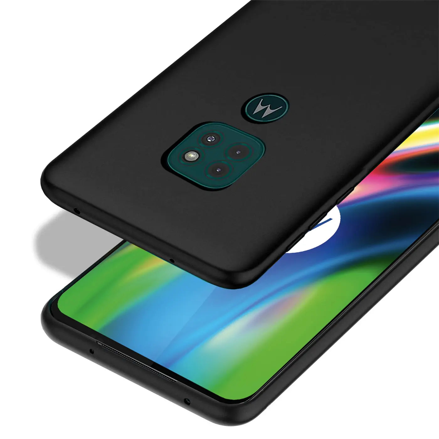 Schwarze Silikonhülle für Motorola Moto G9 Play, von oben, matt.