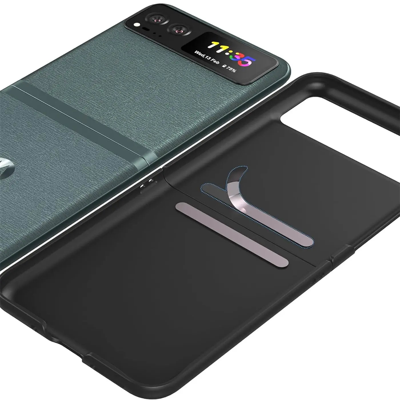 Motorola Razr 40 Hülle, schwarz matt, Silikon, von oben, mit aufklappbarem Handy