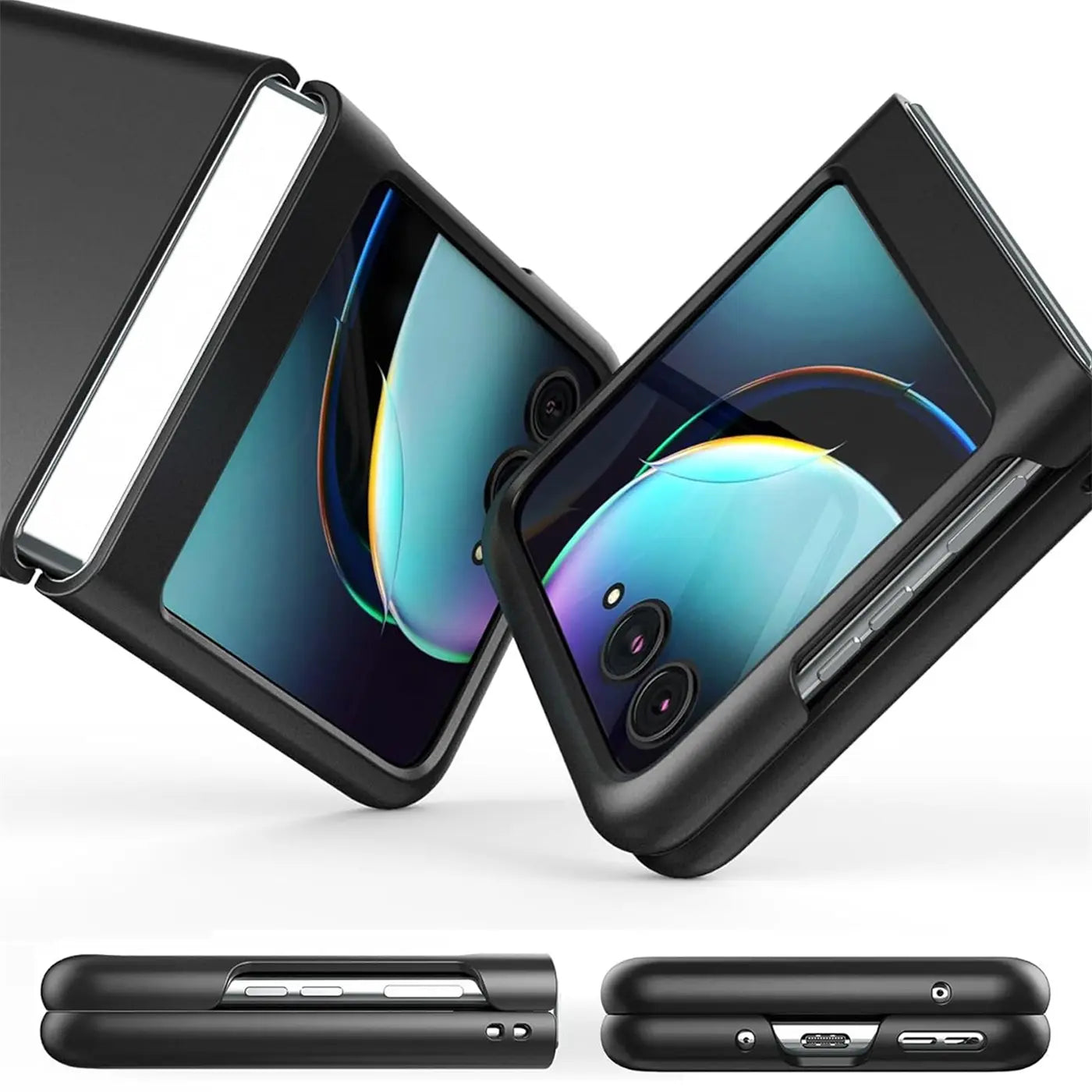 Schwarze Silikonhülle für Motorola Razr 40 Ultra, matt, seitliche Ansicht
