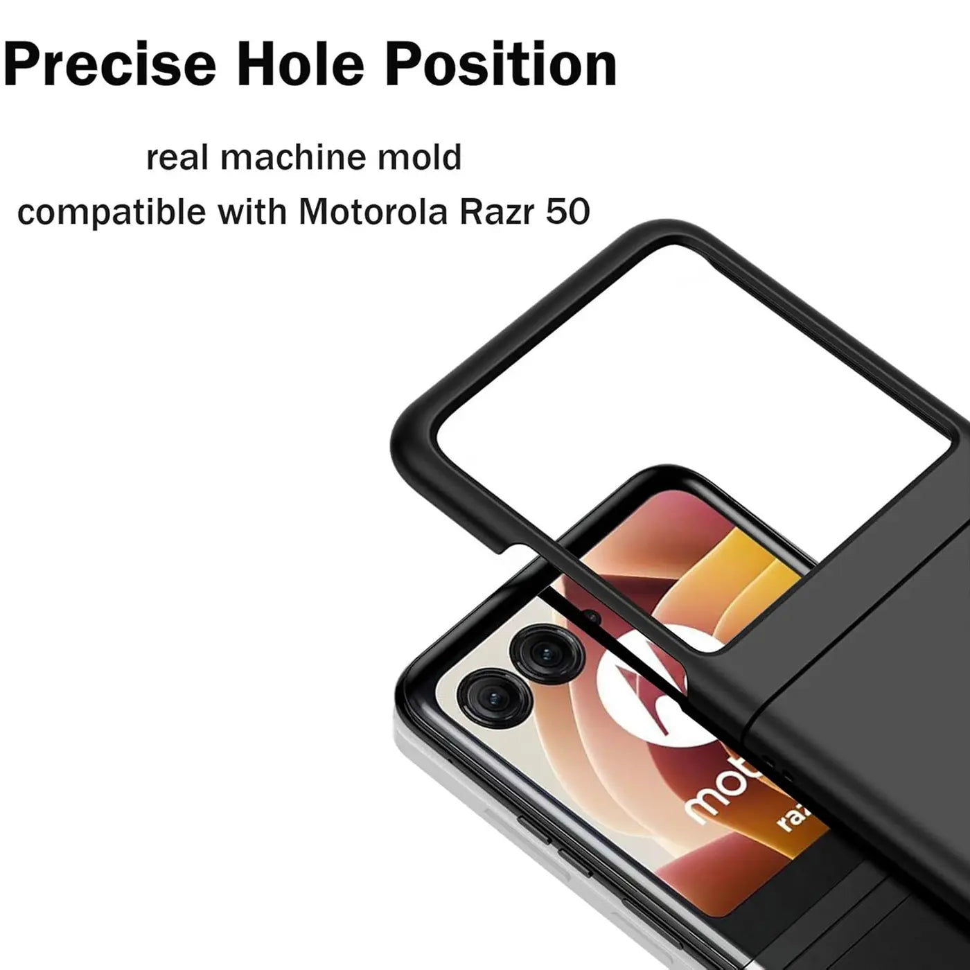 Schwarze Silikonhülle, von oben, zeigt Motorola Razr 50 mit Kameras