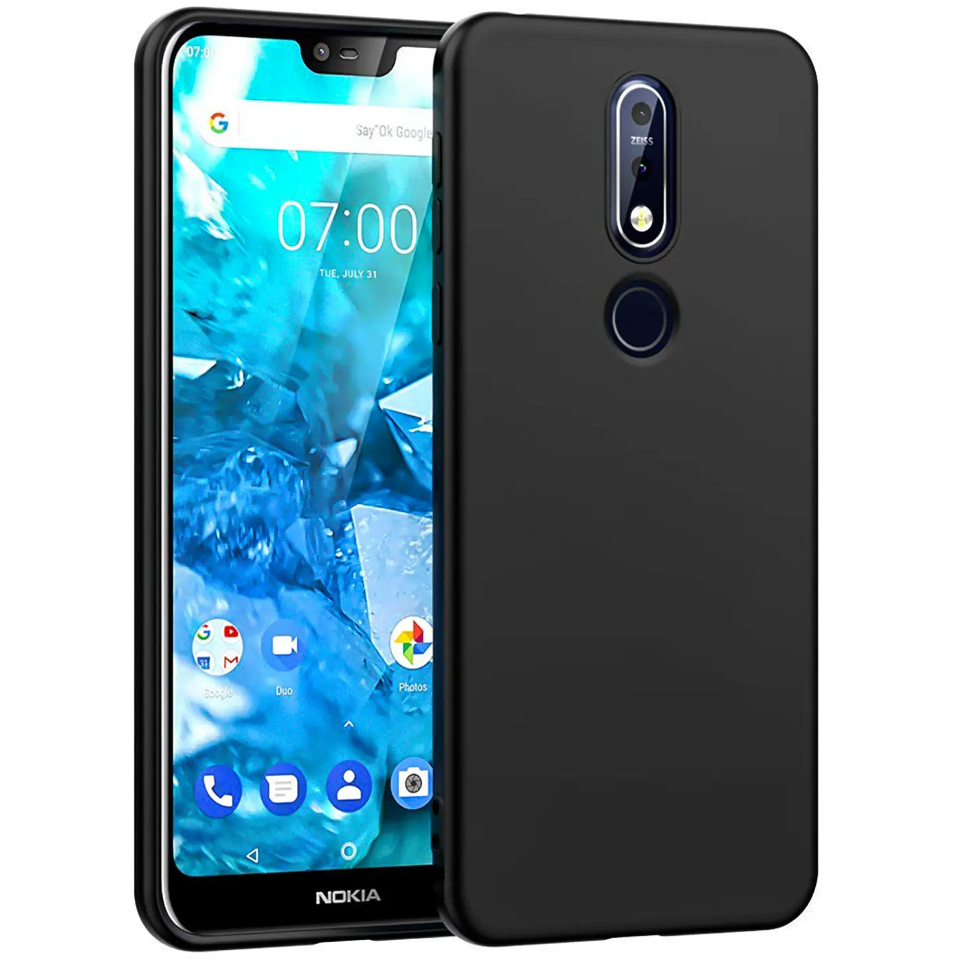 Schwarze Silikonhülle matt auf Nokia 3.2, von vorne/seitlich