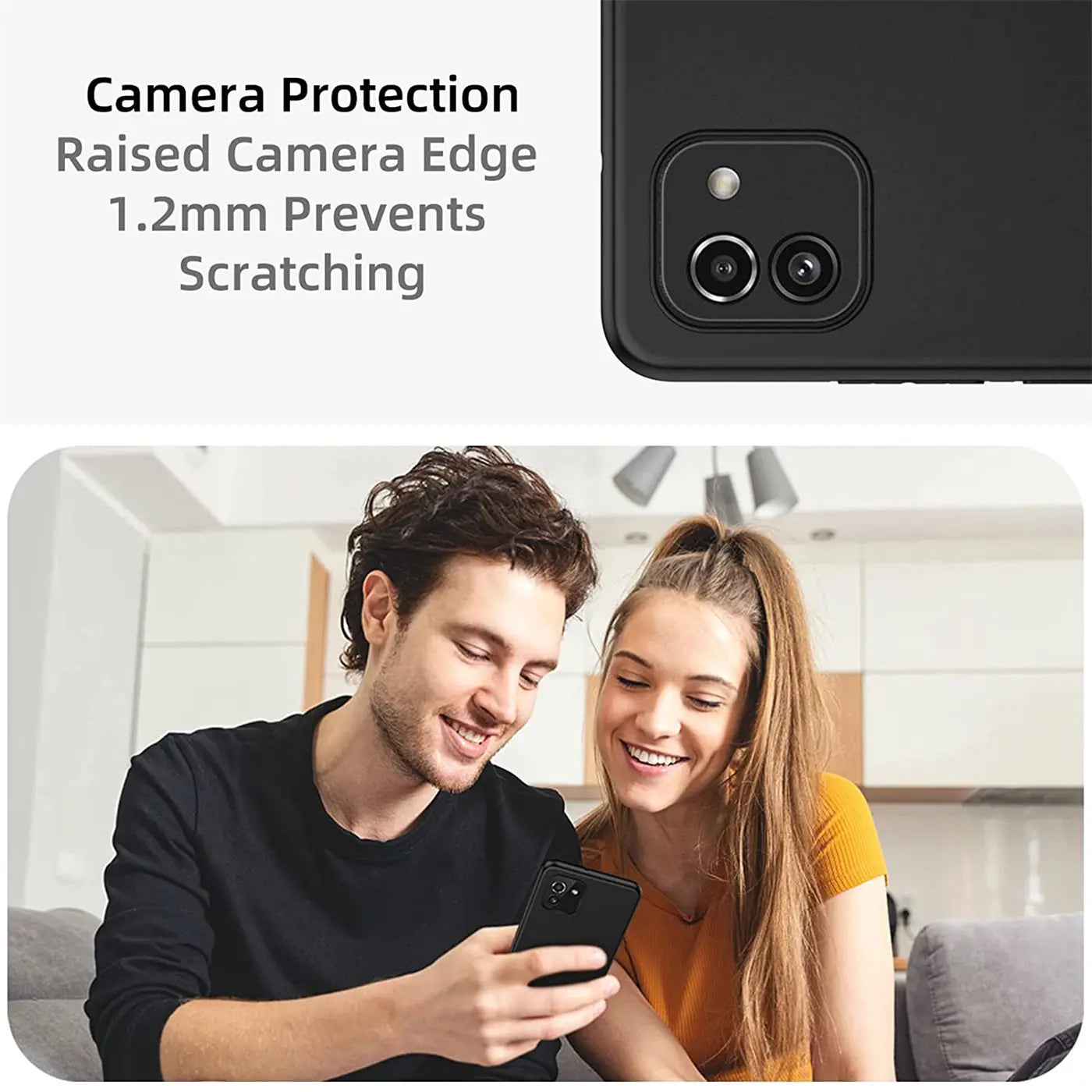 Schwarze Silikonhülle, Rückansicht, Samsung Galaxy A03 mit zwei Kameras