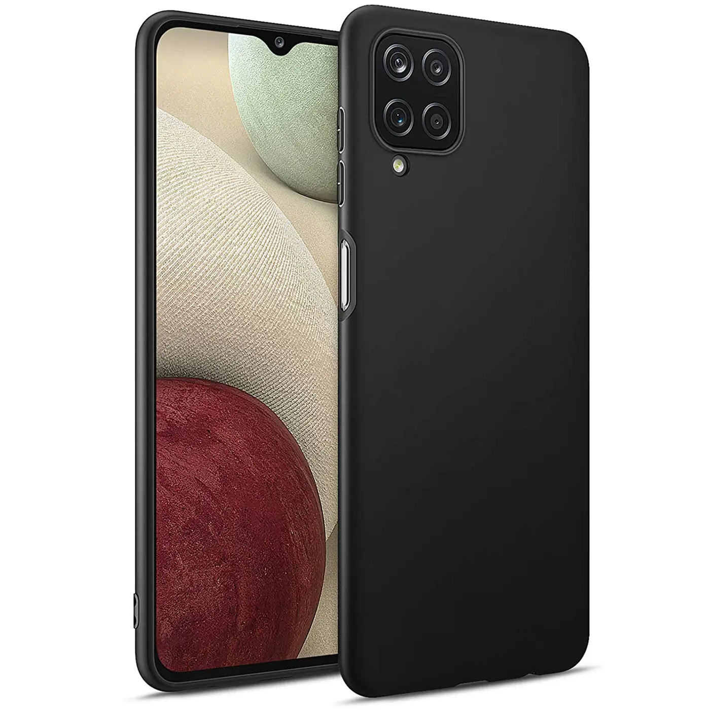 Schwarze Silikonhülle, Rückansicht, Samsung Galaxy A12 / M12.