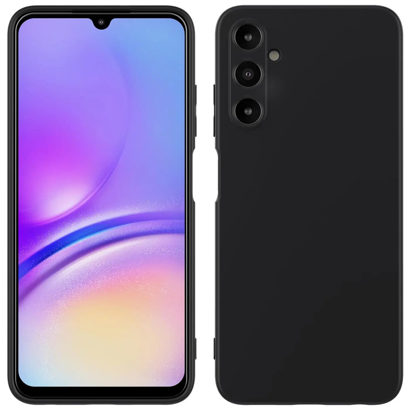 Samsung Galaxy A25 5G Hülle, schwarz matt, Silikon, Vorder- und Rückansicht.