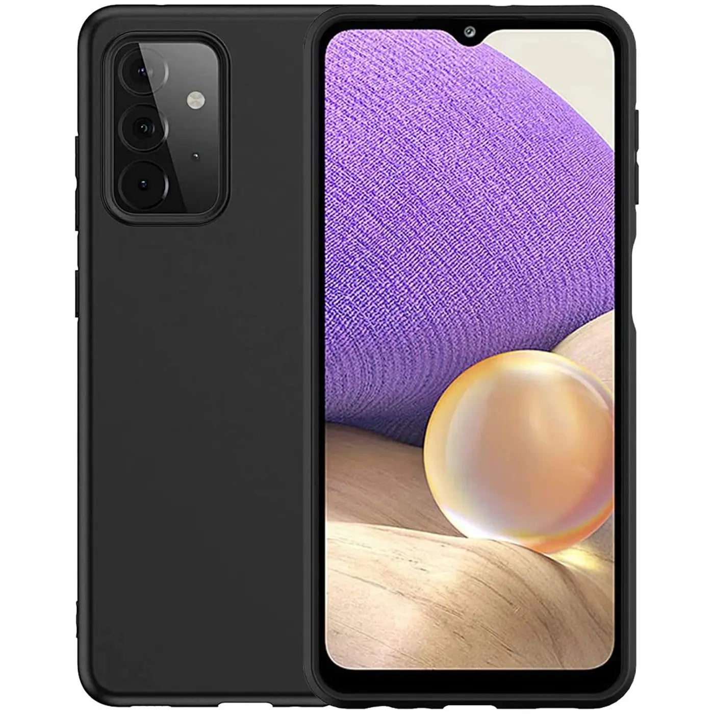 Schwarze Silikonhülle, matt, Vorder- und Rückansicht, Samsung Galaxy A32 5G.