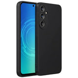 Schwarze matte Silikonhülle für Samsung Galaxy A37 5G, von vorne links gezeigt.