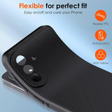 Schwarze, matte Silikonhülle, von hinten fotografiert, zeigt Kameraaussparung eines Samsung Galaxy A57 5G.