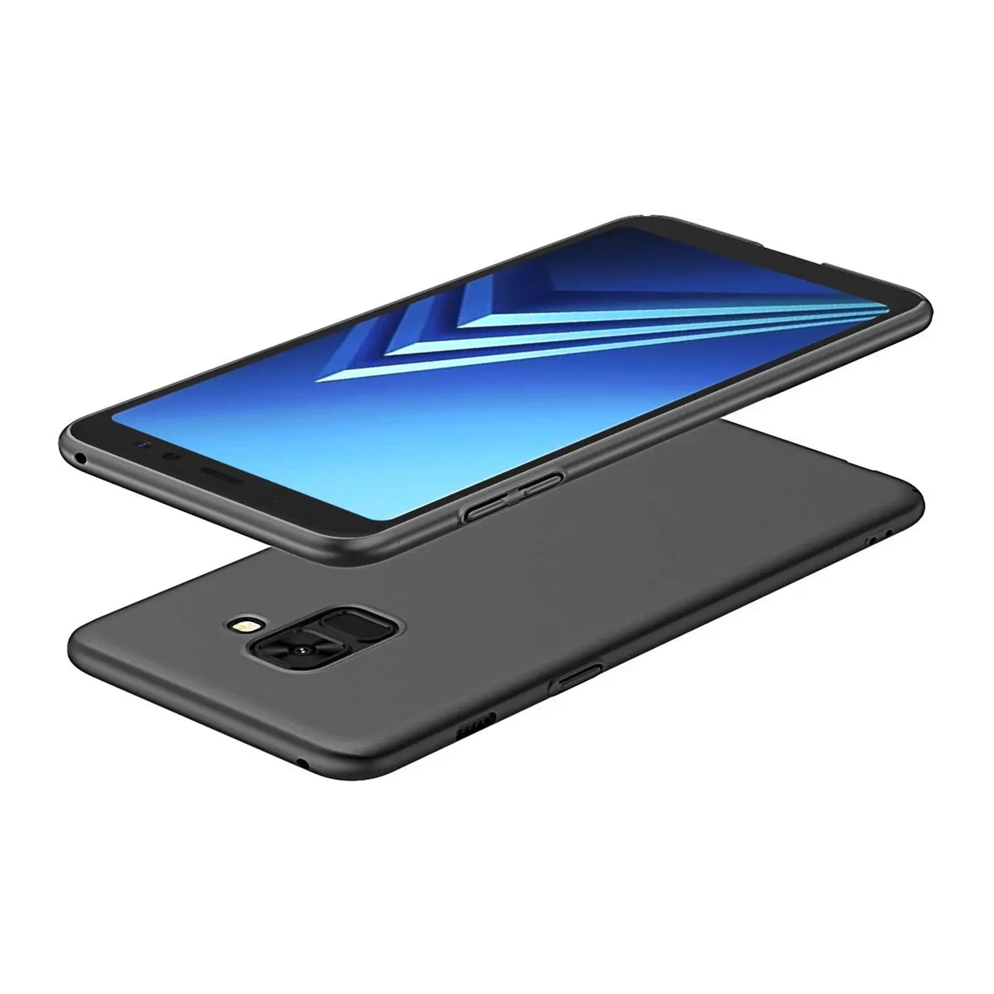 Schwarzes mattes Silikon-Case für Samsung Galaxy A8 Plus 2018, von oben fotografiert.