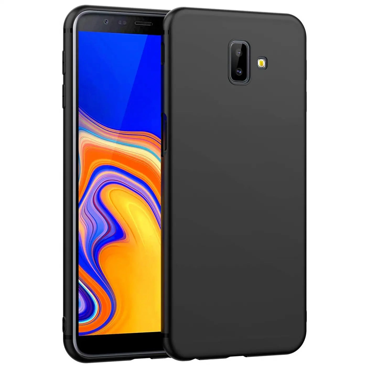 Schwarze matte Silikonhülle auf Samsung Galaxy J6 Plus, Seitenansicht