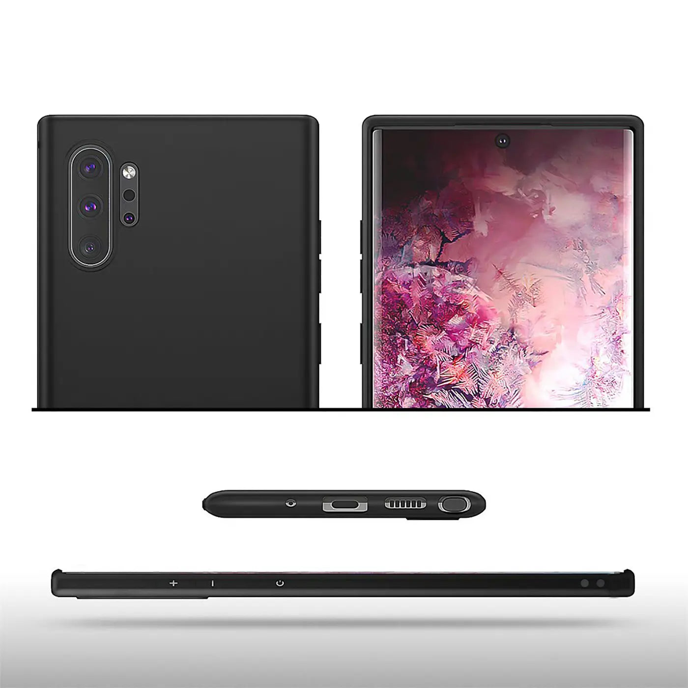 Schwarze Silikonhülle, Rückseite & Vorderseite, Samsung Galaxy Note 10 Plus