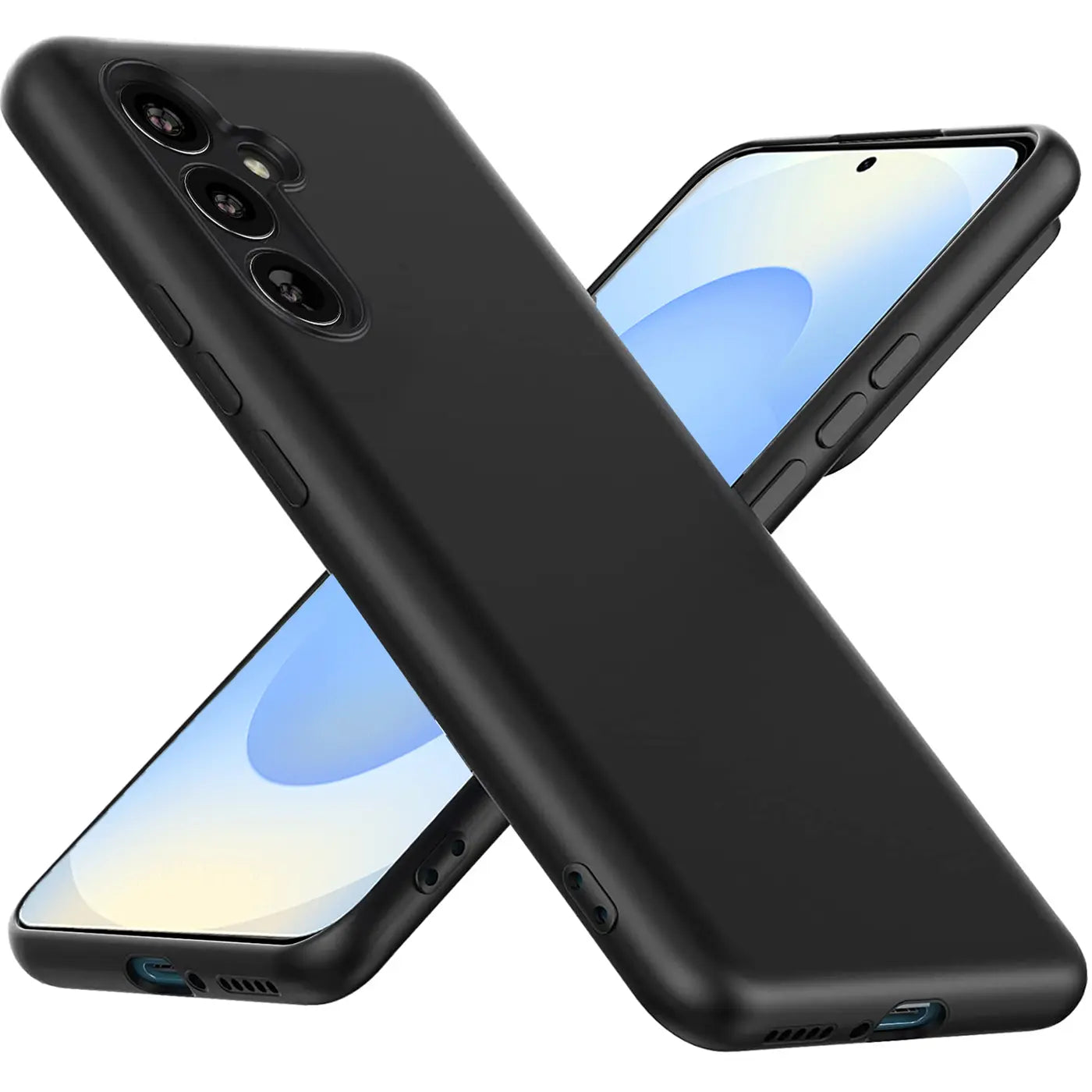 Schwarze Silikonhülle für Samsung Galaxy S25 FE, matt, von vorne schräg