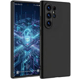 Schwarze matte Silikonhülle auf einem Samsung S26 Ultra, Seitenansicht.