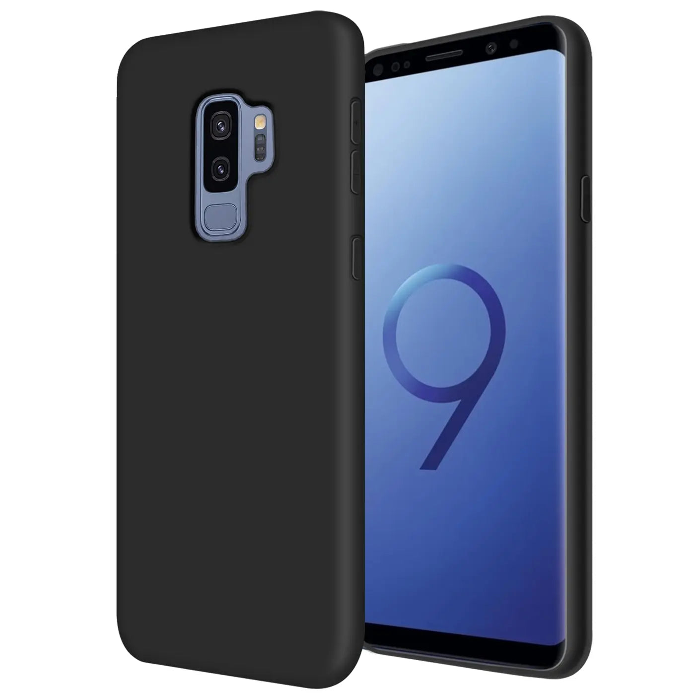 Schwarze Silikonhülle für Samsung Galaxy S9 Plus, von vorne/seitlich
