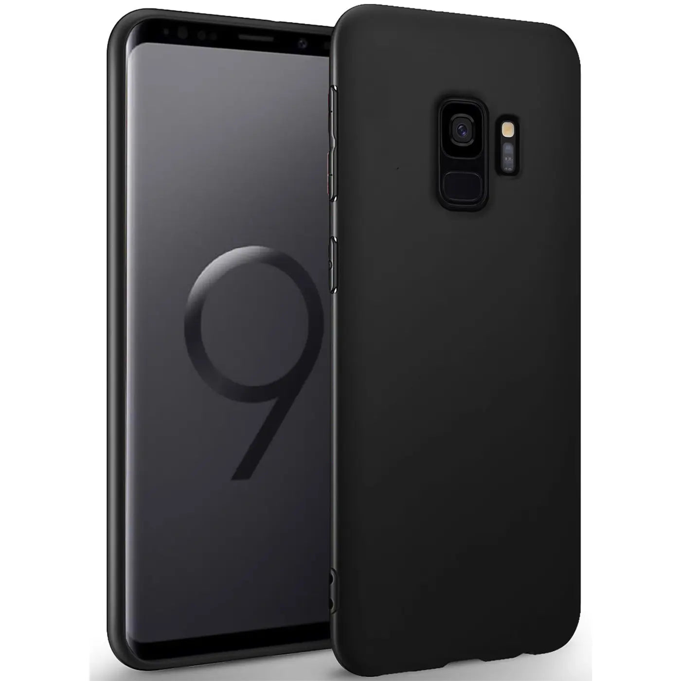 Schwarze matte Silikonhülle für Samsung Galaxy S9, von hinten gesehen