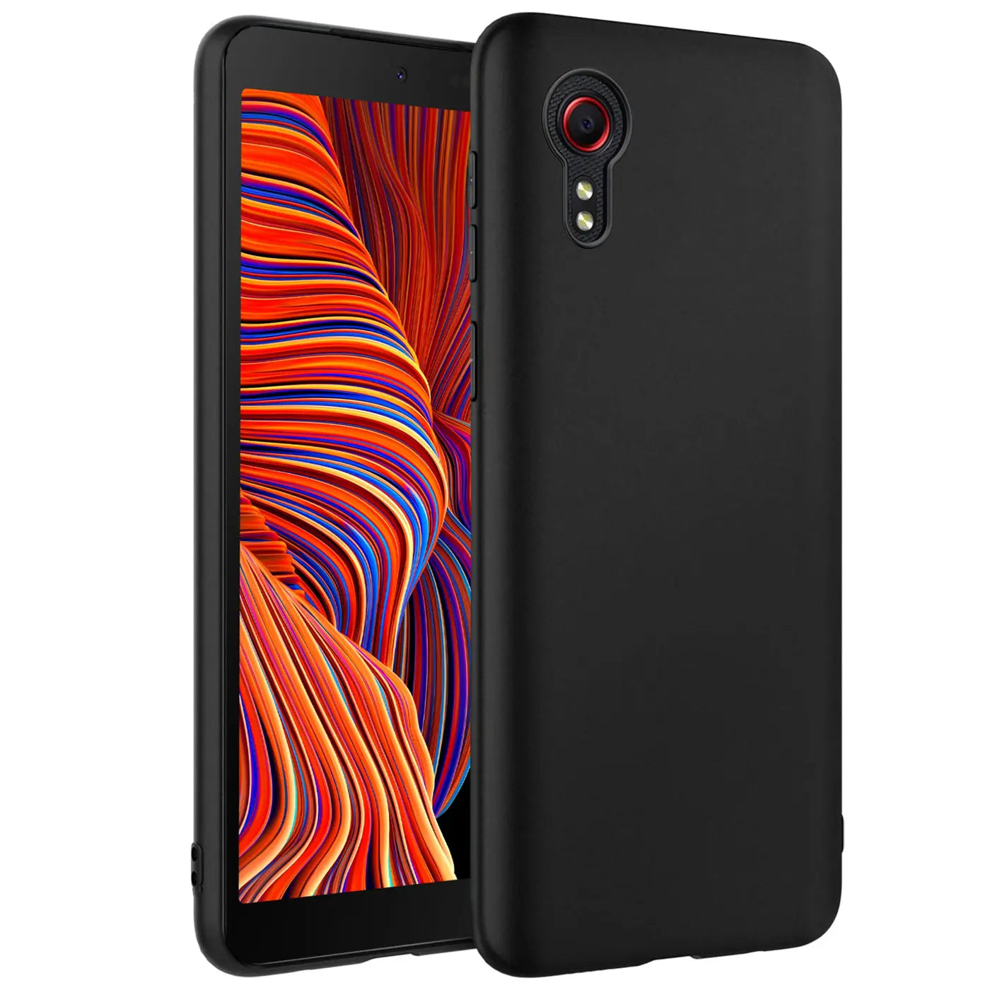 Schwarze Silikonhülle matt auf Samsung Galaxy XCover 5, von schräg vorne