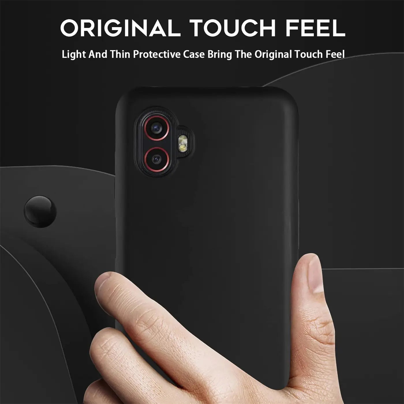 Schwarze Silikonhülle, Rückansicht, Samsung Galaxy XCover 6 Pro.