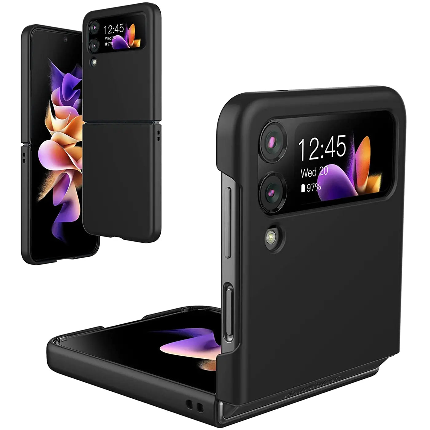 Schwarze Silikonhülle für Samsung Galaxy Z Flip 4, matt, von vorne/leicht schräg